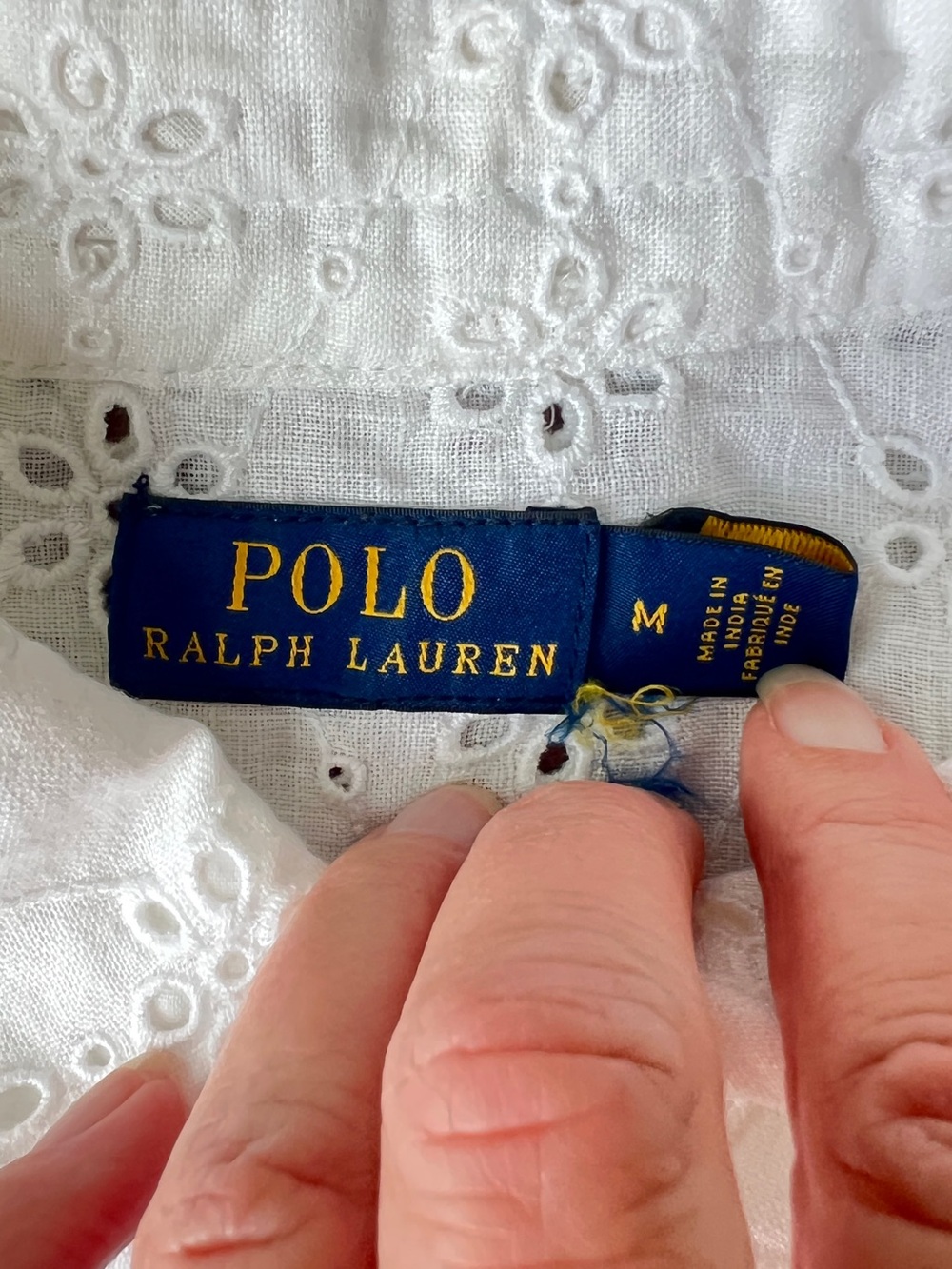 Beautiful Polo Ralph Lauren White 100% Linen Eyelet Blouse Top Button Up Medium - Picture 10 of 12